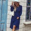 2023 Fall Women's Navy Blue High Waist Mediumn Long Dress For Ladies Casual Long Sleeve All Match Polka Dot Dresses