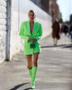 2023 Blogger Fluorescent Green Suit Dress Spring Week Design Waist Hollow Out Long Sleeve Mini Dresses
