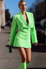 2023 Blogger Fluorescent Green Suit Dress Spring Week Design Waist Hollow Out Long Sleeve Mini Dresses