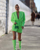2023 Blogger Fluorescent Green Suit Dress Spring Week Design Waist Hollow Out Long Sleeve Mini Dresses