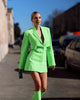 2023 Blogger Fluorescent Green Suit Dress Spring Week Design Waist Hollow Out Long Sleeve Mini Dresses