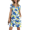 2023 Bohemian Mini Dress For Women Short Sleeve V Neck Floral Printing Elastic Waist Dresses Summer Pocket Sundress