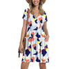 2023 Bohemian Mini Dress For Women Short Sleeve V Neck Floral Printing Elastic Waist Dresses Summer Pocket Sundress