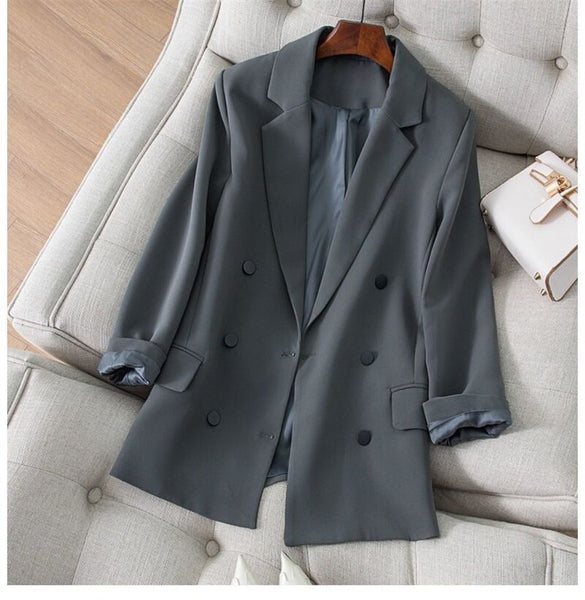 2023 Grey Suit Jacket Women's Clothing Spring Autumn Blazers British style Loose Suits Coats Tops fp159