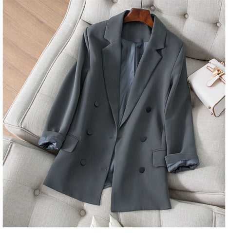 2023 Grey Suit Jacket Women's Clothing Spring Autumn Blazers British style Loose Suits Coats Tops fp159