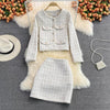 2023 Korean Slim Suits Autumn And Winter Short Blazer Jacket Women's Top Two Piece High Waist Skirt Tweed Set h1401