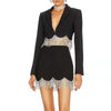 2023 Ladies Tassel Diamond Chain Black Short Suit Jacket Diamond Chain Skirt Set/Women'S Party Blazer With Short Dress