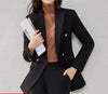 2023 Office Lady Wear Double Breasted Sequin Blazer Coat Vintage Long Sleeve Pockets Female Outerwear Chic Tops