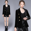 2022 Rhombus Pattern Velvet Blazer Women Long Sleeve Double-Breasted Jacket Coat Metal Buttons Notched Black Outerwear