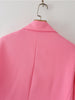 2023 Women Rose Red Blazer Coat Vintage Irregular Single Breasted Office Female Elegant Outerwear