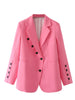 2023 Women Rose Red Blazer Coat Vintage Irregular Single Breasted Office Female Elegant Outerwear