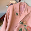 2023 Women's Autumn Jacket Niche Design Casual Blazer  Embroidered Flowers Coats Pink Double Breasted Chic Elegant Suit
