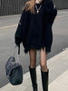 2023 Gothic Emo Black Sweater Women Punk Streetwear Grunge Oversize Pullover Jumper Female Winter Warm Hip Hop Harajuku Tops 90s
