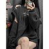 2023 Grunge Harajuku Solid Grey Knit Sweater Women Y2K Streetwear Hole Broken Jumper Loose Purple Sweaters Punk Gothic Clothes