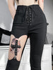 2023 Halloween Bandage Women Pencil Pants E-girl Grunge Cut Out High Waist Skinny Trousers Cross Accessory Patchwork Alt Clothes