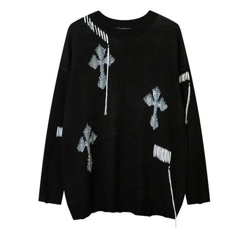 2023 Harajuku Emo Loose Sweaters Hip Hop Cross Oversized Grunge Y2K Knitwear Gothic Japanese Jumper Egirl Alt Winter Pullovers