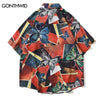 2023 Hawaiian Shirt Hip Hop Cartoon Butterfly Print Beach Shirts Men Harajuku Summer Casual Loose Short Sleeve Button Down Shirt