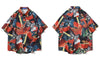 2023 Hawaiian Shirt Hip Hop Cartoon Butterfly Print Beach Shirts Men Harajuku Summer Casual Loose Short Sleeve Button Down Shirt