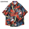 2023 Hawaiian Shirt Hip Hop Cartoon Butterfly Print Beach Shirts Men Harajuku Summer Casual Loose Short Sleeve Button Down Shirt
