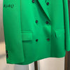 2023  Double Breasted Green Blazer Coat Women Casual Loose Long Sleeve Flap Pockets Outerwear Chic Suit Jacket