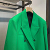 2023  Double Breasted Green Blazer Coat Women Casual Loose Long Sleeve Flap Pockets Outerwear Chic Suit Jacket