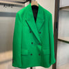 2023  Double Breasted Green Blazer Coat Women Casual Loose Long Sleeve Flap Pockets Outerwear Chic Suit Jacket