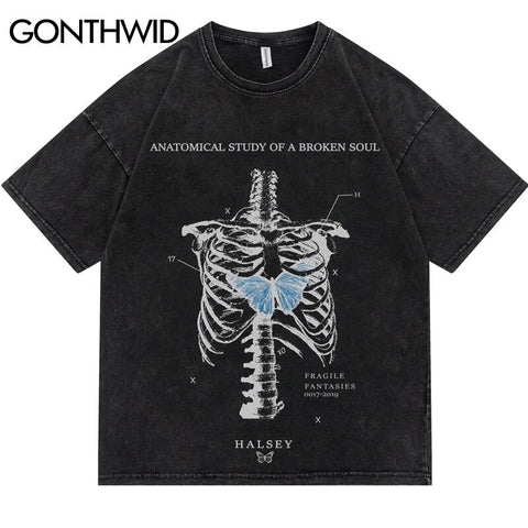 2023 Hip Hop Gothic T Shirt Streetwear Vintage Skull Butterfly Graphic Print Cotton Tshirts Harajuku Summer Short Sleeve Tees