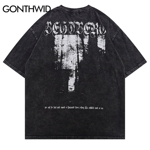2023 Hip Hop Gothic T Shirts Streetwear Vintage Graphic Print Punk Tshirts Harajuku Retro Loose Cotton Short Sleeve Tees