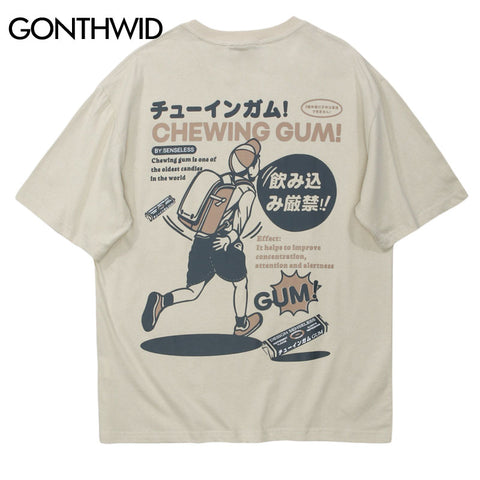 2023 Hip Hop T Shirt Streetwear Harajuku Vintage Japanese Kanji Poster Graphic Print Tees Men Summer Cotton Short Sleeve Tshirts