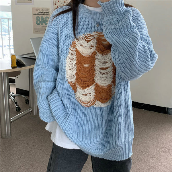 2023 Japanese Korean Lazy Hole Ripped Knit Unisex Sweaters Streetwear Hip Hop Pullovers Jumper Oversized Emo Grunge Y2K Sweaters