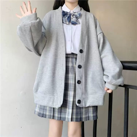 2023 Japanese Style Loose Cardigan Sweater Women's Spring Autumn Student Harajuku Button Coat Women's College Style Women's Wear