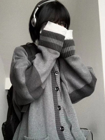 2023 Japanese Vintage Knitted Cardigan Women Loose All Match Harajuku Preppy Style Sweater Jackets Grunge Korean Cardigans