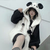 2023 Kawaii Lambswool Jacket Autumn Winter Hoodies Women Japanese Soft Girl Panda Ear Oversized Hoodie Preppy Style Button Coat