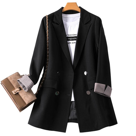 2023 Korean Style Loose Fit Blazers Jackets Casual Spring Black Clothing Office Ladies Double Breasted Suits Tops