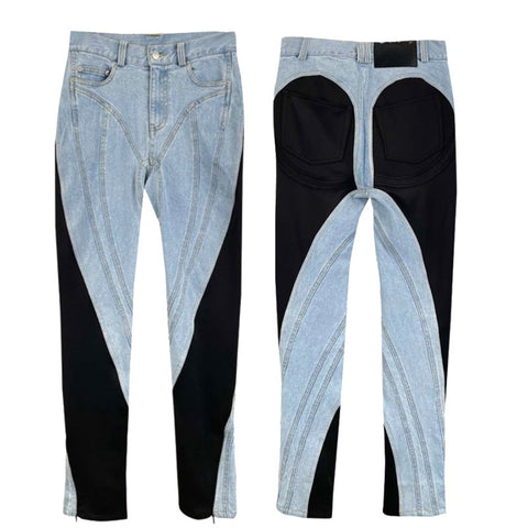2022 Long Female Trousers Autumn Women Jeans leggings Vintage Patchwork High Waist Denim Pencil Pants Color Matching