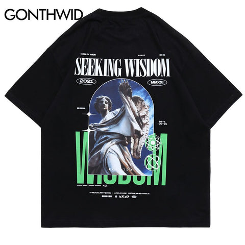 2023 Man T Shirt Streetwear Mens Hip Hop Statue Poster Graphic Print Tshirts Unisex Harajuku Short Sleeve 2023 Summer Tees Top
