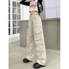 2023 Multi-Pocket Vintage Cargo Pants Woman High Street Casual Solid High Waist Jeans Oversized Army Green Loose Wide Leg Pants