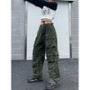 2023 Multi-Pocket Vintage Cargo Pants Woman High Street Casual Solid High Waist Jeans Oversized Army Green Loose Wide Leg Pants