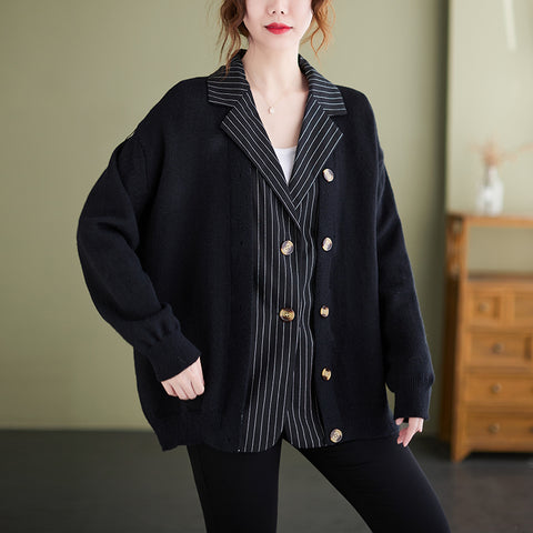 2023  Spring/autumn Women Cotton Patchwork Notched Collar Blazers All-matched Single Breasted Long Sleeve Coat V141