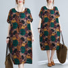 2023  Thin Soft Cotton Short Sleeve Loose Summer Dress Print Floral Holiday Travel Casual Women Beach Style Dress