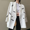 2023 Autumn England Style Print Design Suit Jacket Black White Blazer For Women Korean Spring Loose Women Blazers