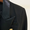 2023 Blazer Black Women Gold Lion Double Breasted Button Leather Splicing Collar Elegant Blazer Jacket Suit