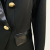 2023 Blazer Black Women Gold Lion Double Breasted Button Leather Splicing Collar Elegant Blazer Jacket Suit