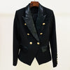 2023 Blazer Black Women Gold Lion Double Breasted Button Leather Splicing Collar Elegant Blazer Jacket Suit