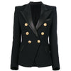 2023 Blazer Black Women Gold Lion Double Breasted Button Leather Splicing Collar Elegant Blazer Jacket Suit