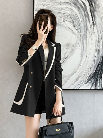 2023 Casual Slim Thin Patchwork Color Woman Suit Blazers Loose Turn-down Collar Spliced Woman Suits Coat