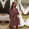 2023 Casual Summer Dress Women Single Breasted Dot Print Above Knee Mini V-neck Three Quarter Sleeve Dress