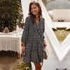 2023 Casual Summer Dress Women Single Breasted Dot Print Above Knee Mini V-neck Three Quarter Sleeve Dress