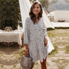 2023 Casual Summer Dress Women Single Breasted Dot Print Above Knee Mini V-neck Three Quarter Sleeve Dress
