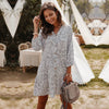2023 Casual Summer Dress Women Single Breasted Dot Print Above Knee Mini V-neck Three Quarter Sleeve Dress